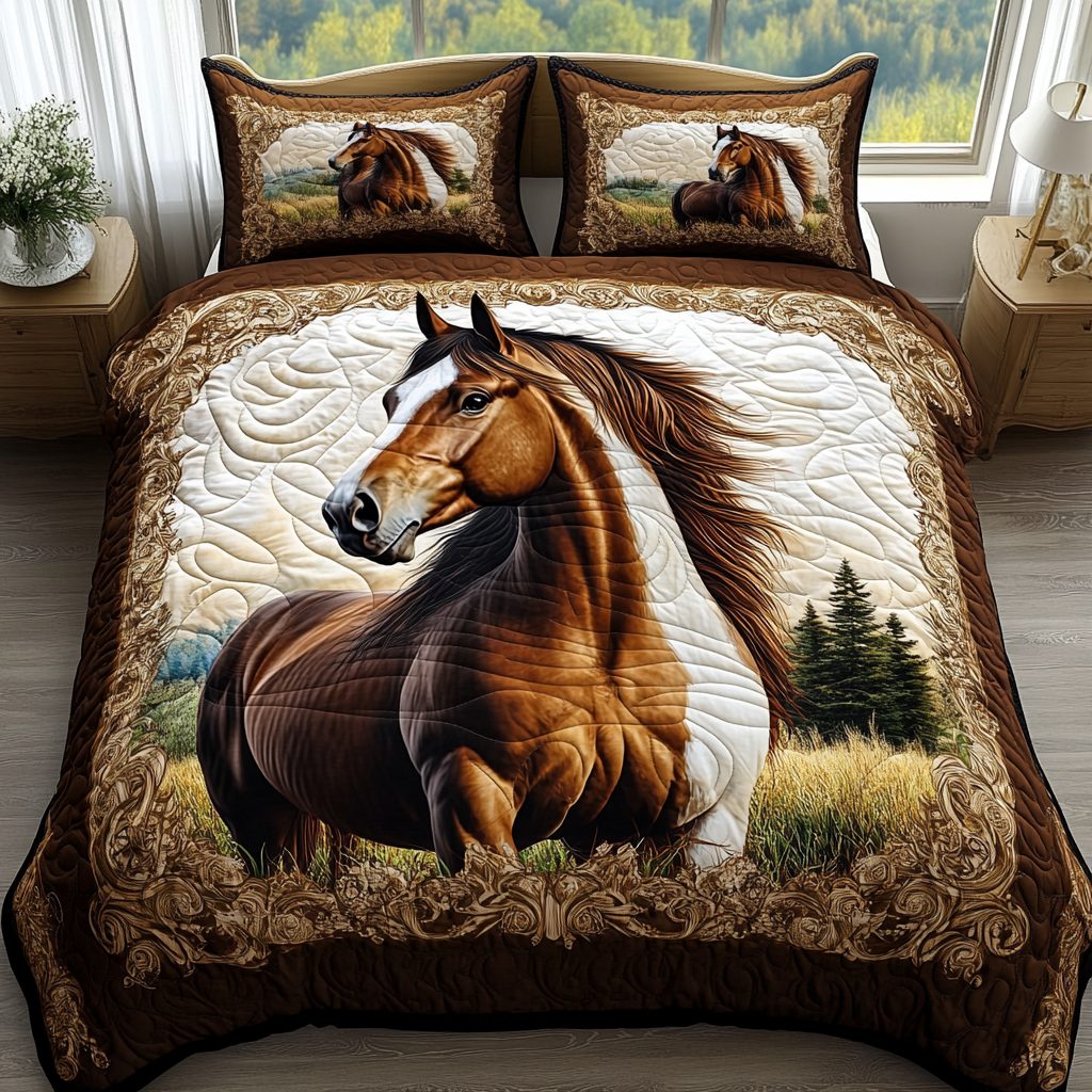 Wind Whisper quilted 3-piece bedding set on a made bed with two matching pillow shams