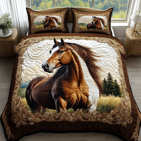 Wind Whisper quilted 3-piece bedding set on a made bed with two matching pillow shams