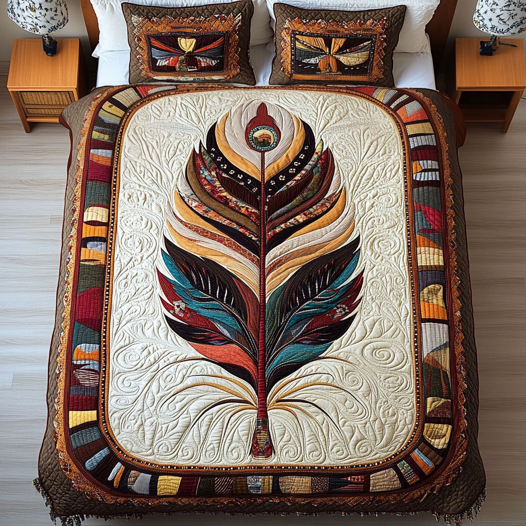 Wind Whisperer quilted 3-piece bedding set on a made bed with two matching pillow shams