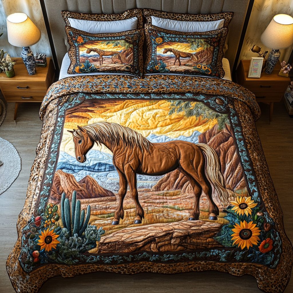 Windrunner quilted 3-piece bedding set on a made bed with two matching pillow shams