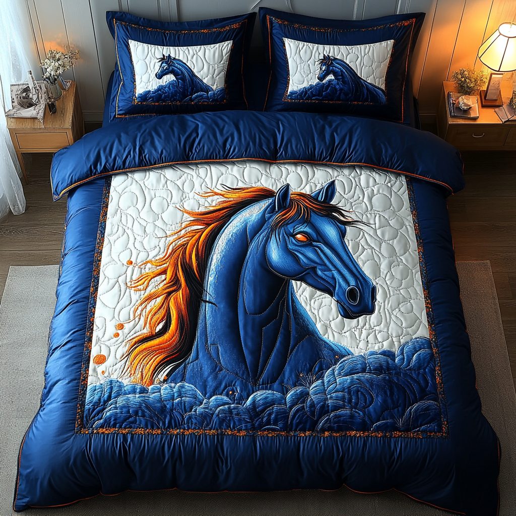 Windrunner quilted 3-piece bedding set on a made bed with two matching pillow shams