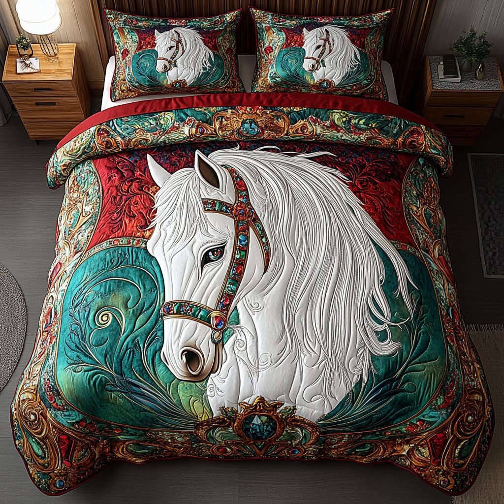 Windrunner quilted 3-piece bedding set on a made bed with two matching pillow shams