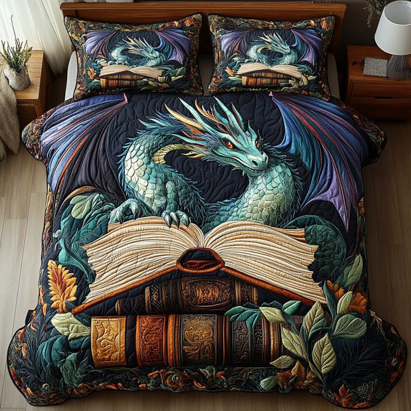 Winged Fury quilted 3-piece bedding set on a made bed with two matching pillow shams