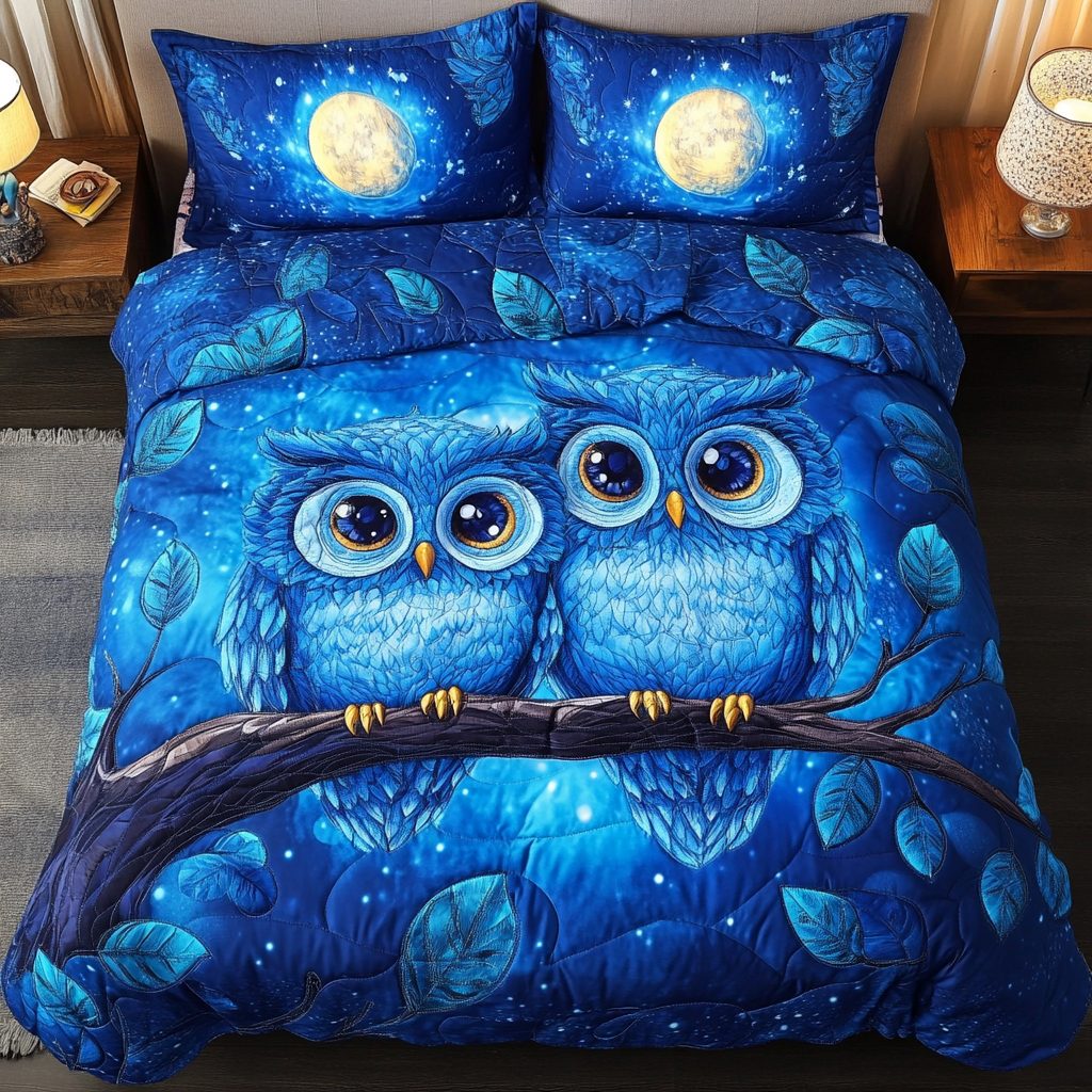 Wings of Affection quilted 3-piece bedding set on a made bed with two matching pillow shams