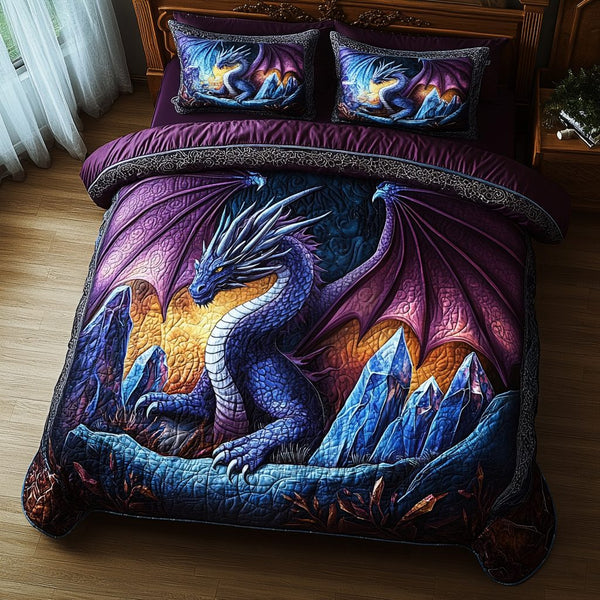 Wings of Fire quilted 3-piece bedding set on a made bed with two matching pillow shams