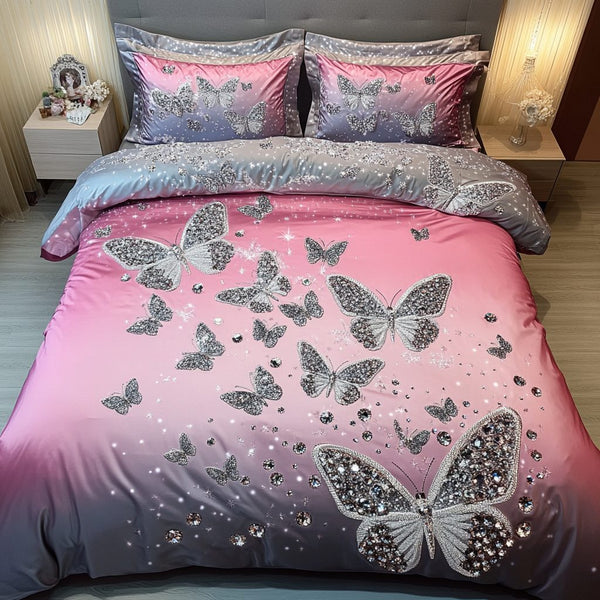 Wings of Joy quilted 3-piece bedding set on a made bed with two matching pillow shams