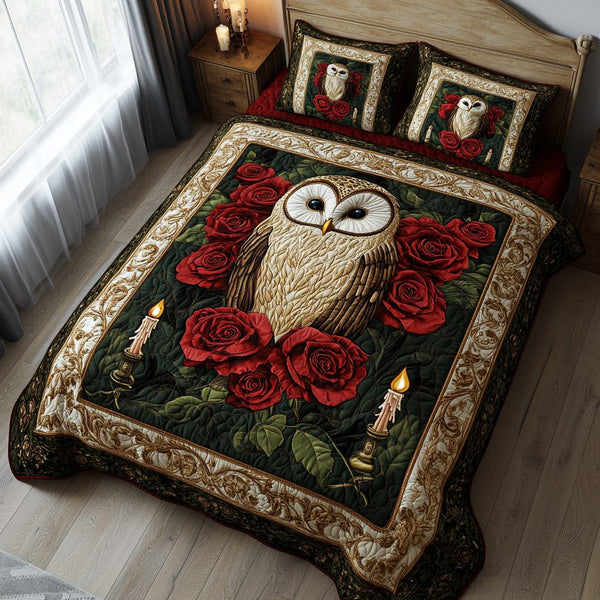 Wings of Wisdom quilted 3-piece bedding set on a made bed with two matching pillow shams
