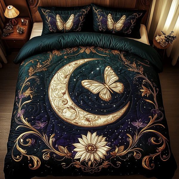Wings of Wonder quilted 3-piece bedding set on a made bed with two matching pillow shams