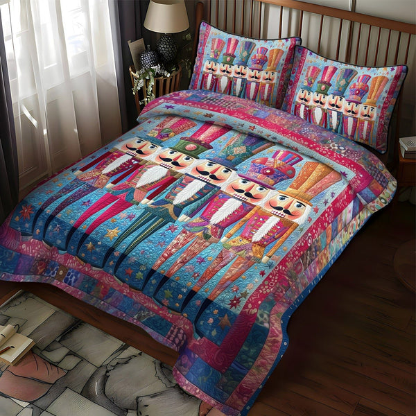 Winter Ballet Wonder quilted 3-piece bedding set on a made bed in a winter-styled bedroom