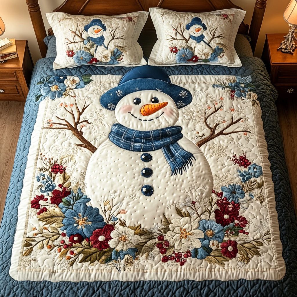 Winter Bliss quilted 3-piece bedding set on a made bed in a winter-styled bedroom