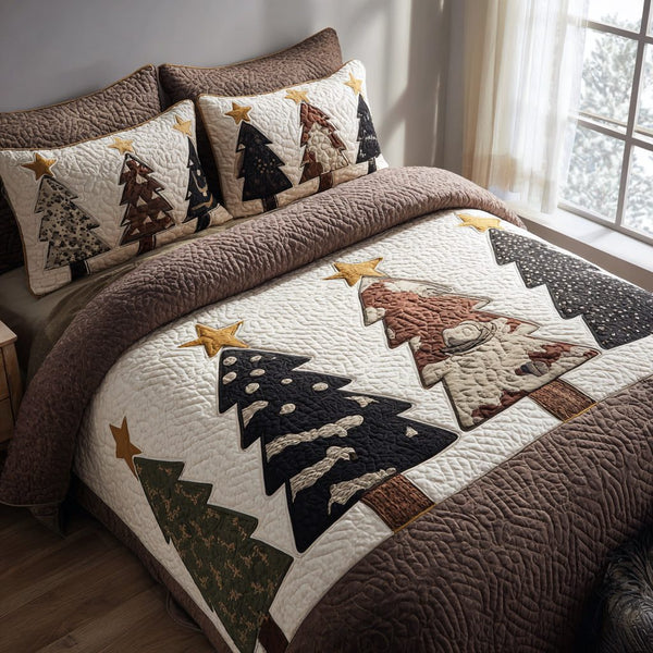 Winter Bloom quilted 3-piece bedding set on a made bed in a winter-styled bedroom