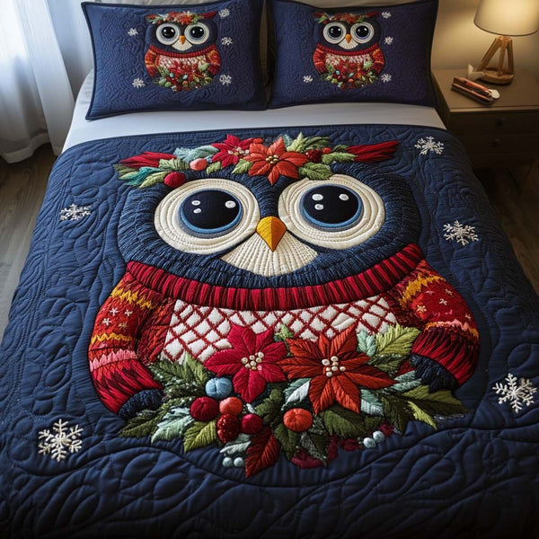 Winter Charm quilted 3-piece bedding set on a made bed in a winter-styled bedroom