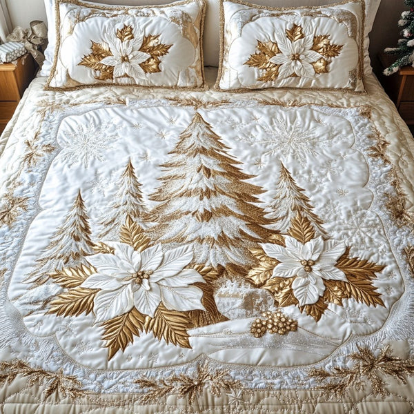 Winter Glow Haven quilted 3-piece bedding set on a made bed in a winter-styled bedroom