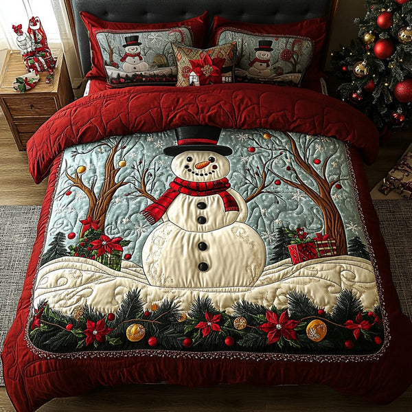 Winter Glow quilted 3-piece bedding set on a made bed in a winter-styled bedroom