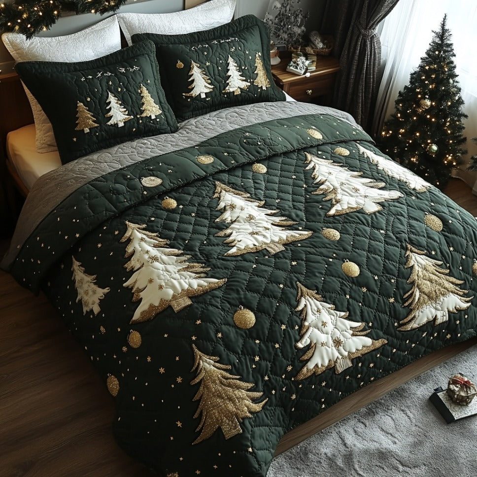 Winter Glow quilted 3-piece bedding set on a made bed in a winter-styled bedroom