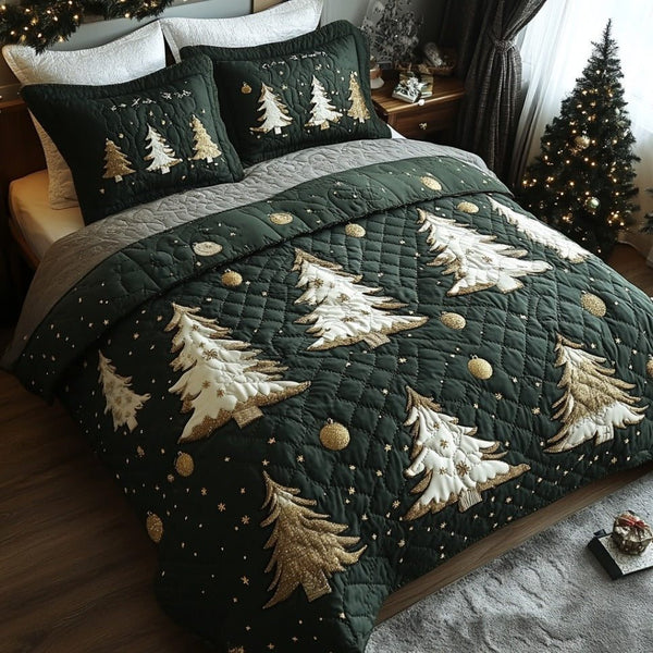 Winter Glow quilted 3-piece bedding set on a made bed in a winter-styled bedroom