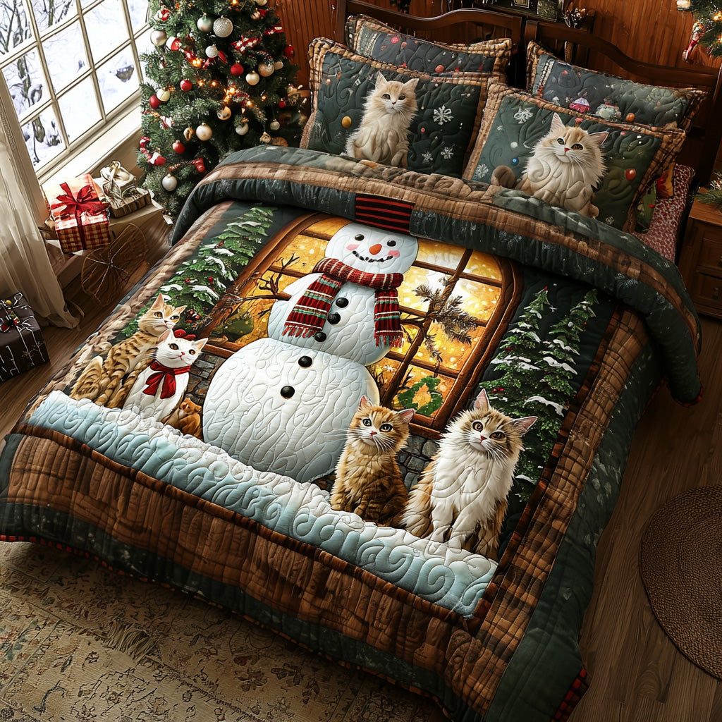 Winter Glow quilted 3-piece bedding set on a made bed in a winter-styled bedroom