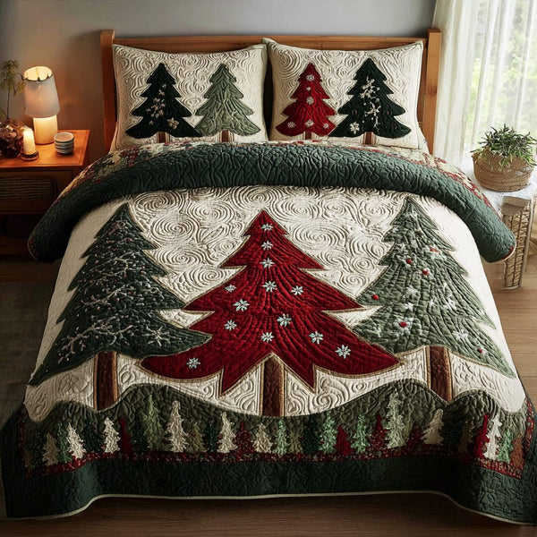 Winter Light quilted 3-piece bedding set on a made bed in a winter-styled bedroom