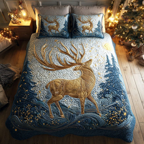 Winter Majesty quilted 3-piece bedding set on a made bed in a winter-styled bedroom