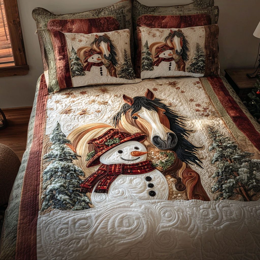 Winter Mane quilted 3-piece bedding set on a made bed in a winter-styled bedroom