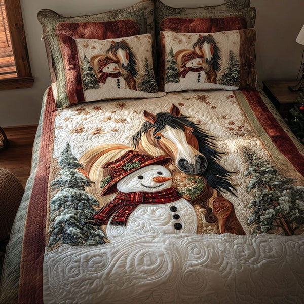 Winter Mane quilted 3-piece bedding set on a made bed in a winter-styled bedroom