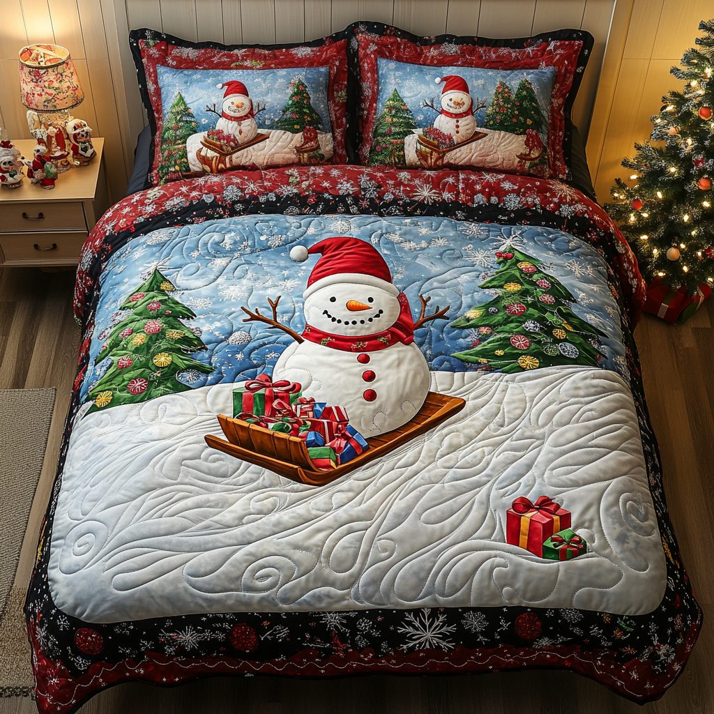 Winter Star quilted 3-piece bedding set on a made bed in a winter-styled bedroom