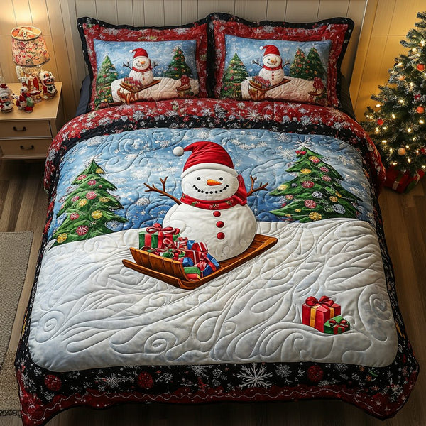 Winter Star quilted 3-piece bedding set on a made bed in a winter-styled bedroom