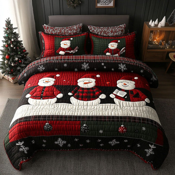 Winter Story quilted 3-piece bedding set on a made bed in a winter-styled bedroom