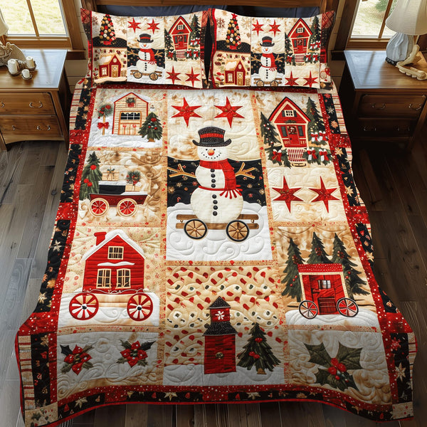 Winter Wonderland quilted 3-piece bedding set on a made bed in a winter-styled bedroom