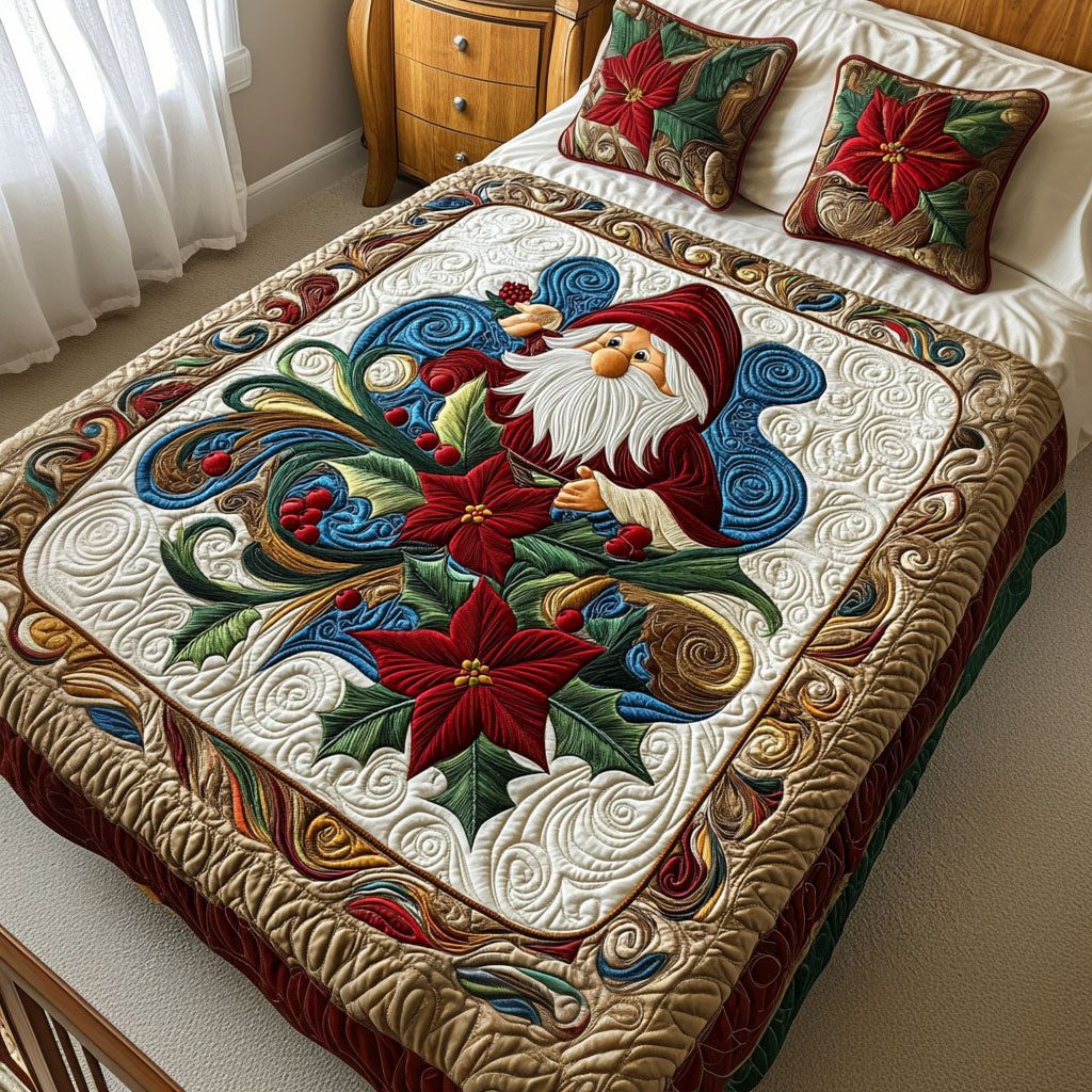 Winters Glow quilted 3-piece bedding set on a made bed in a winter-styled bedroom