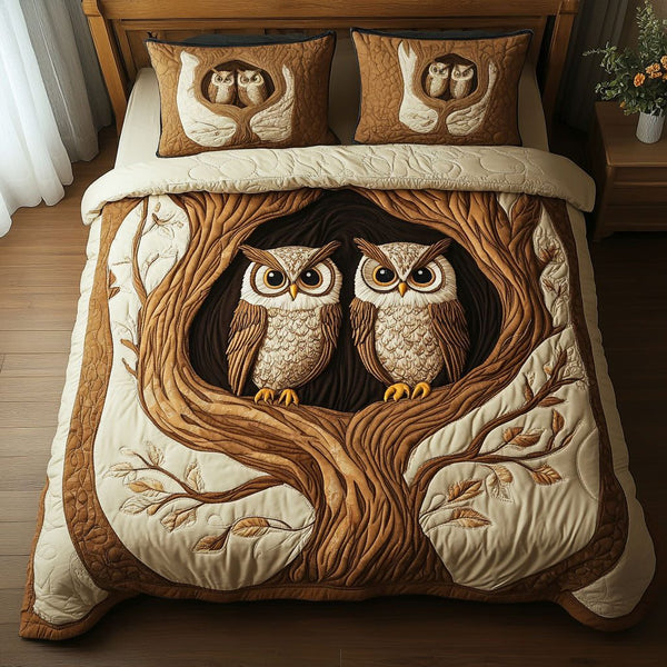Wise Duo quilted 3-piece bedding set on a made bed with two matching pillow shams