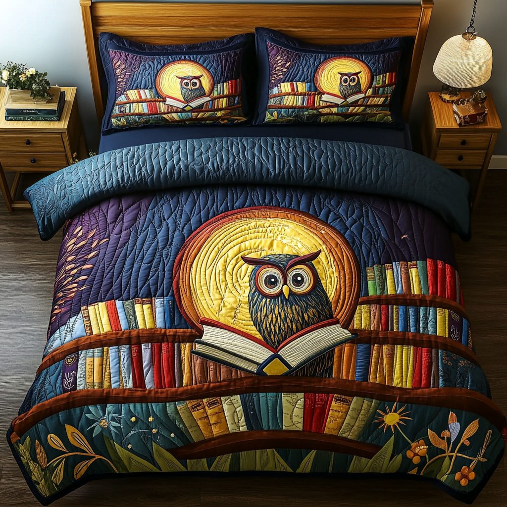 Wise Gaze quilted 3-piece bedding set on a made bed with two matching pillow shams
