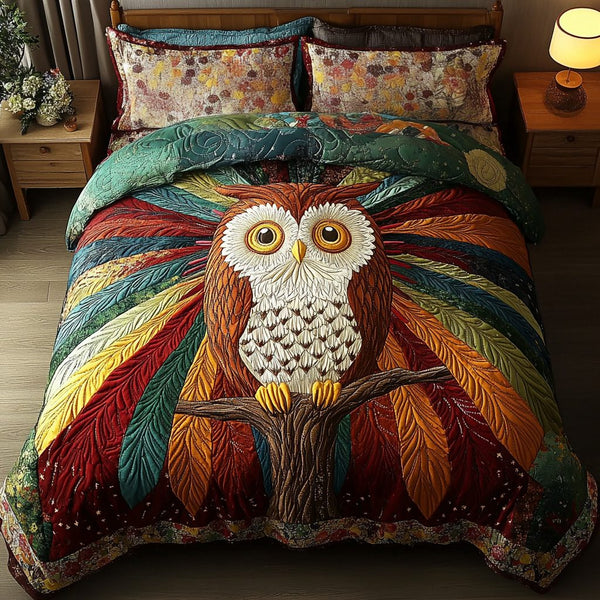 Wise Wings quilted 3-piece bedding set on a made bed with two matching pillow shams