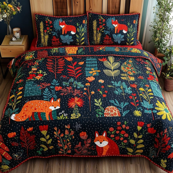 Wonder Woodland quilted 3-piece bedding set on a made bed with two matching pillow shams