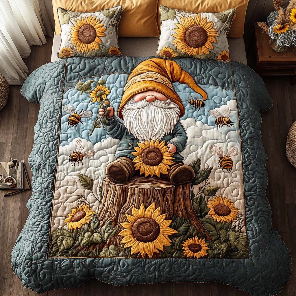Woodland Charm quilted 3-piece bedding set on a made bed with two matching pillow shams