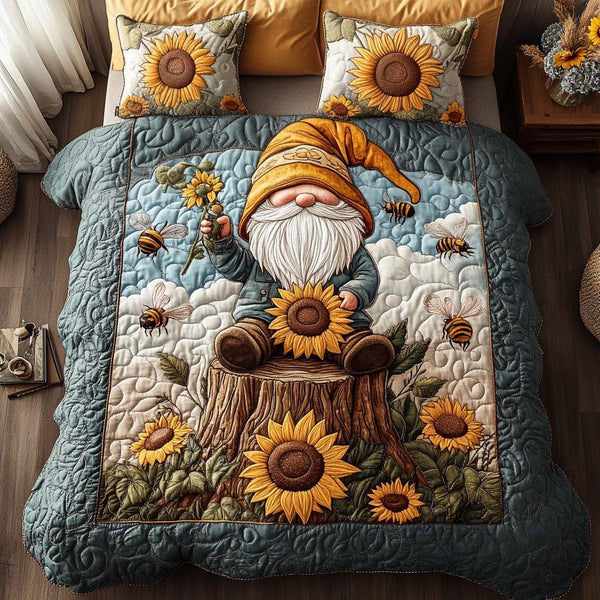 Woodland Charm quilted 3-piece bedding set on a made bed with two matching pillow shams