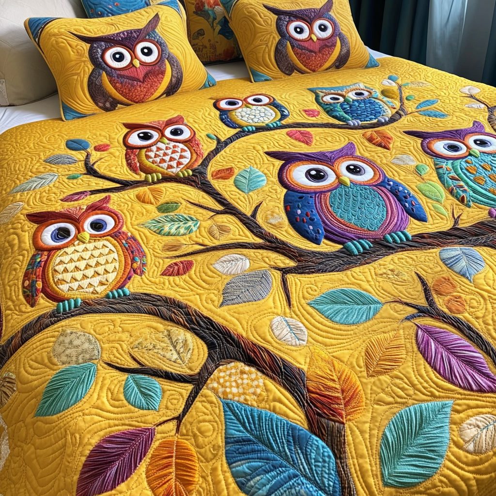 Woodland Dreams quilted 3-piece bedding set on a made bed with two matching pillow shams