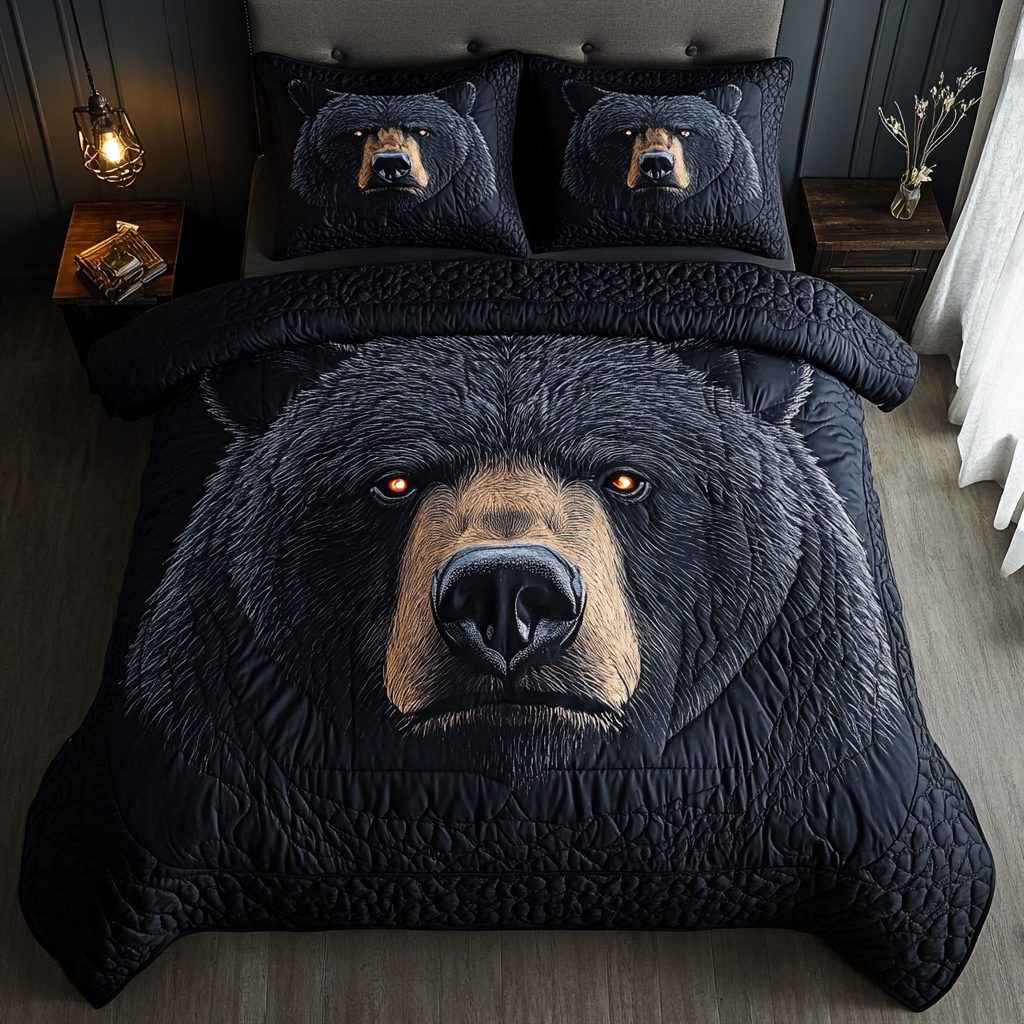 Woodland Power quilted 3-piece bedding set on a made bed with two matching pillow shams