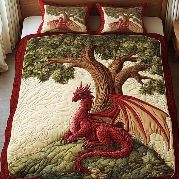 Woodland Protector quilted 3-piece bedding set on a made bed with two matching pillow shams