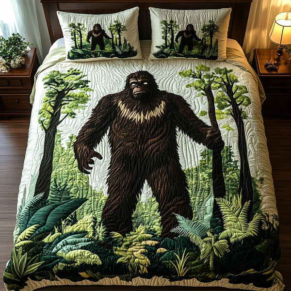 Woodland Spirit quilted 3-piece bedding set on a made bed with two matching pillow shams