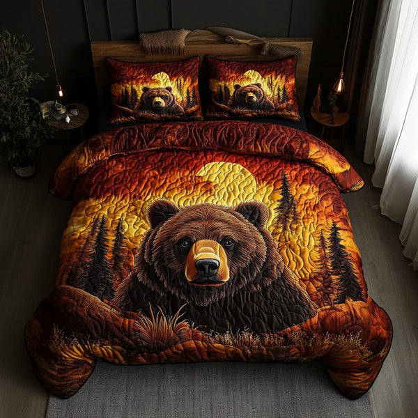 Woodland Titan quilted 3-piece bedding set on a made bed with two matching pillow shams