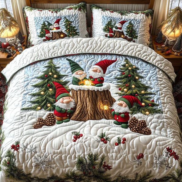 Woodland Wonders quilted 3-piece bedding set on a made bed with two matching pillow shams