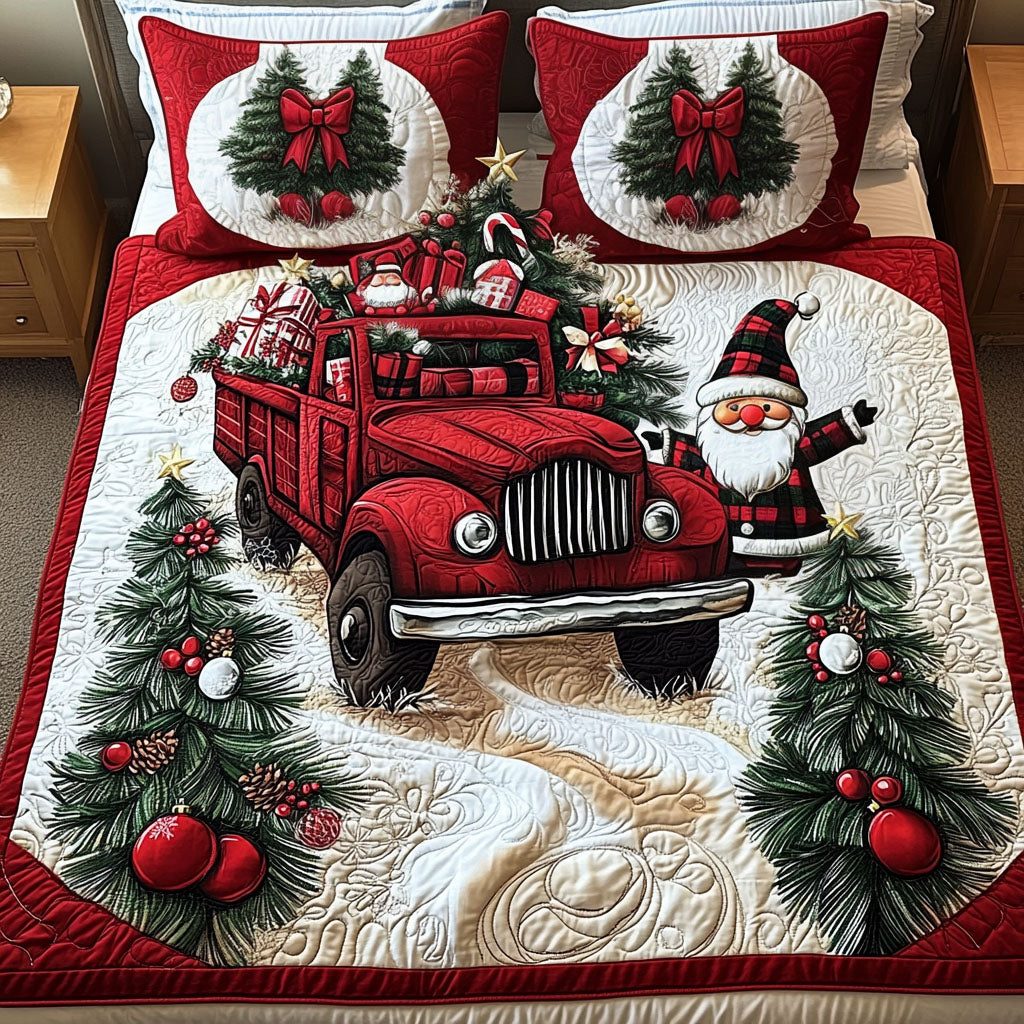 Woodland Wonders quilted 3-piece bedding set on a made bed with two matching pillow shams