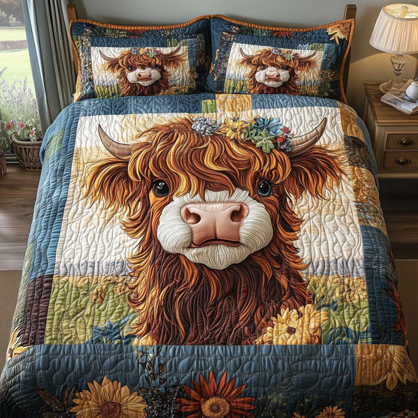 Wooly Baby quilted 3-piece bedding set on a made bed with two matching pillow shams