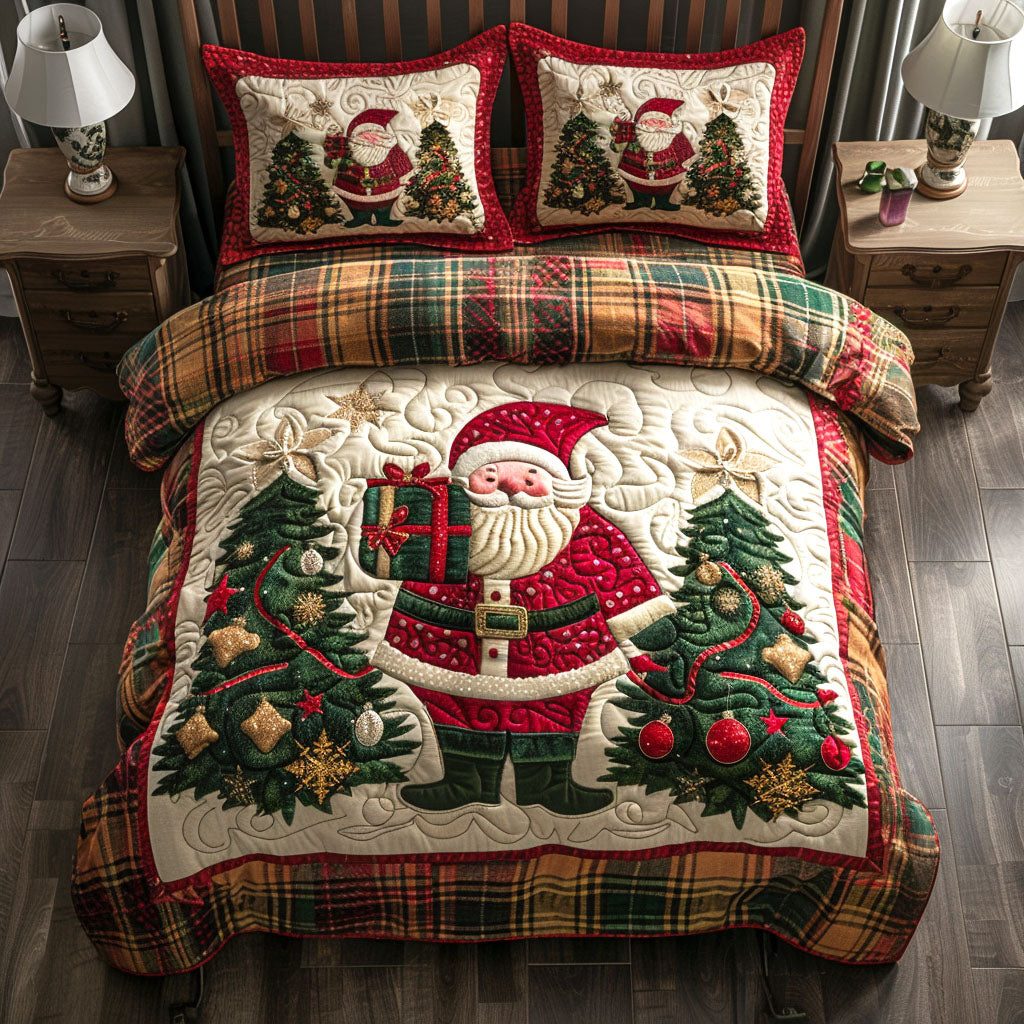 Yuletide Dream quilted 3-piece bedding set on a made bed with two matching pillow shams