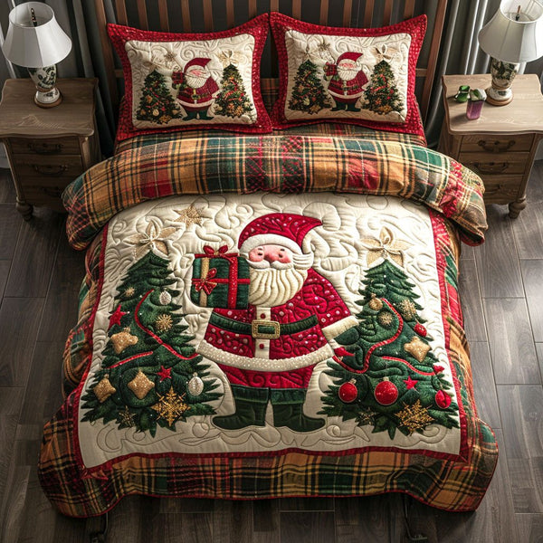 Yuletide Dream quilted 3-piece bedding set on a made bed with two matching pillow shams